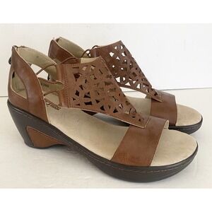 JBU by Jambu Isla Vegan Sandal Wedge Heel‎ Brown Rear Zip Gladiator Women 10